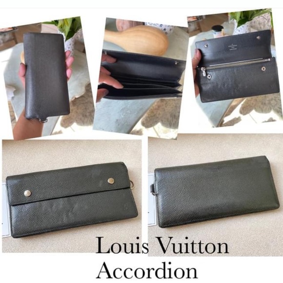 Louis Vuitton Black Taiga Leather Accordion Chain Wallet Long Flap - Picture 2 of 14